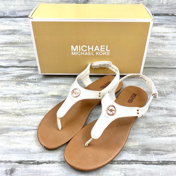 Michael Michael Kors White Thong Sandal “Sumac” Ankle Strap Rose Gold In Box 4M - Picture 3 of 16